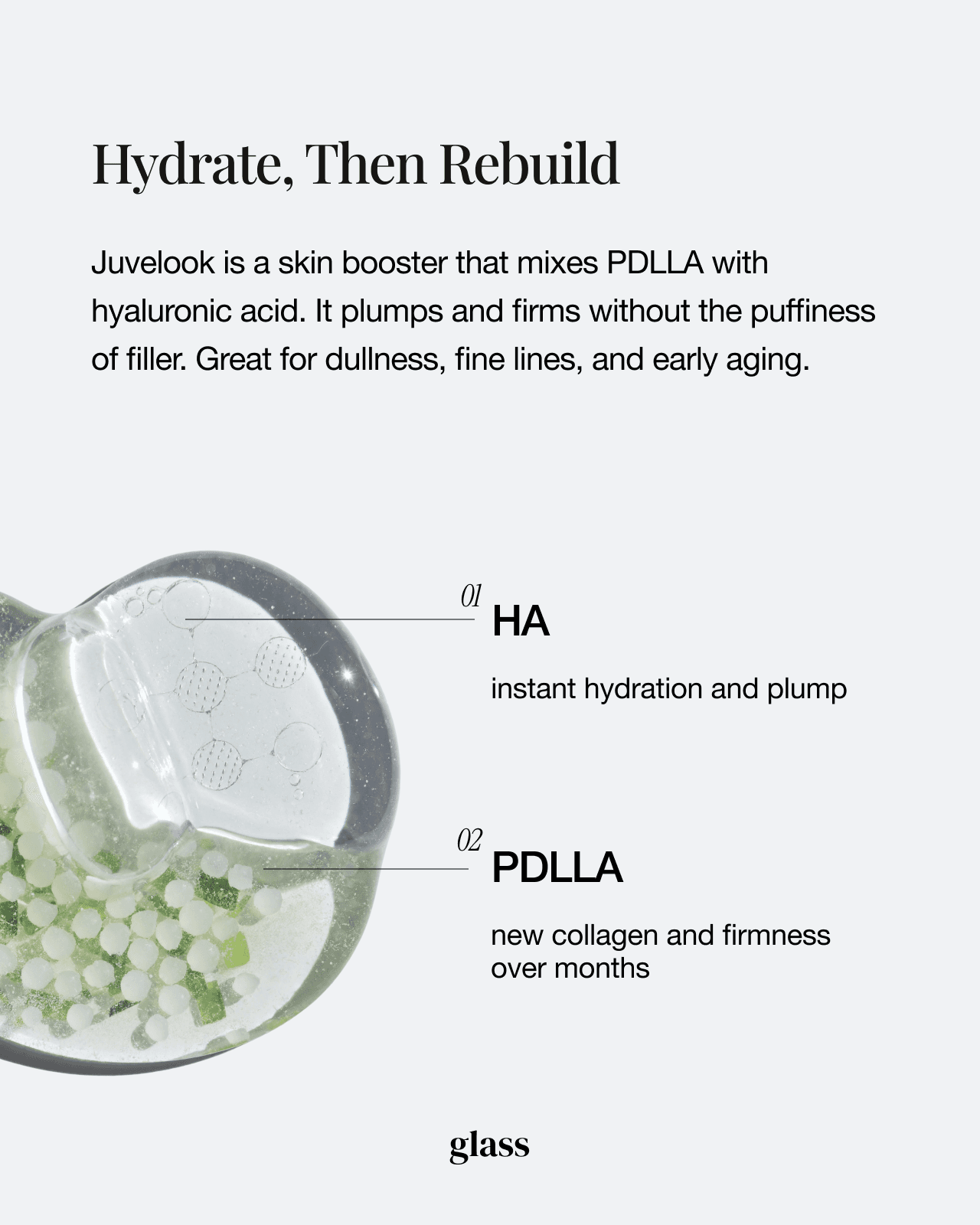 How Juvelook works — hyaluronic acid for instant hydration and PDLLA for collagen rebuilding over months