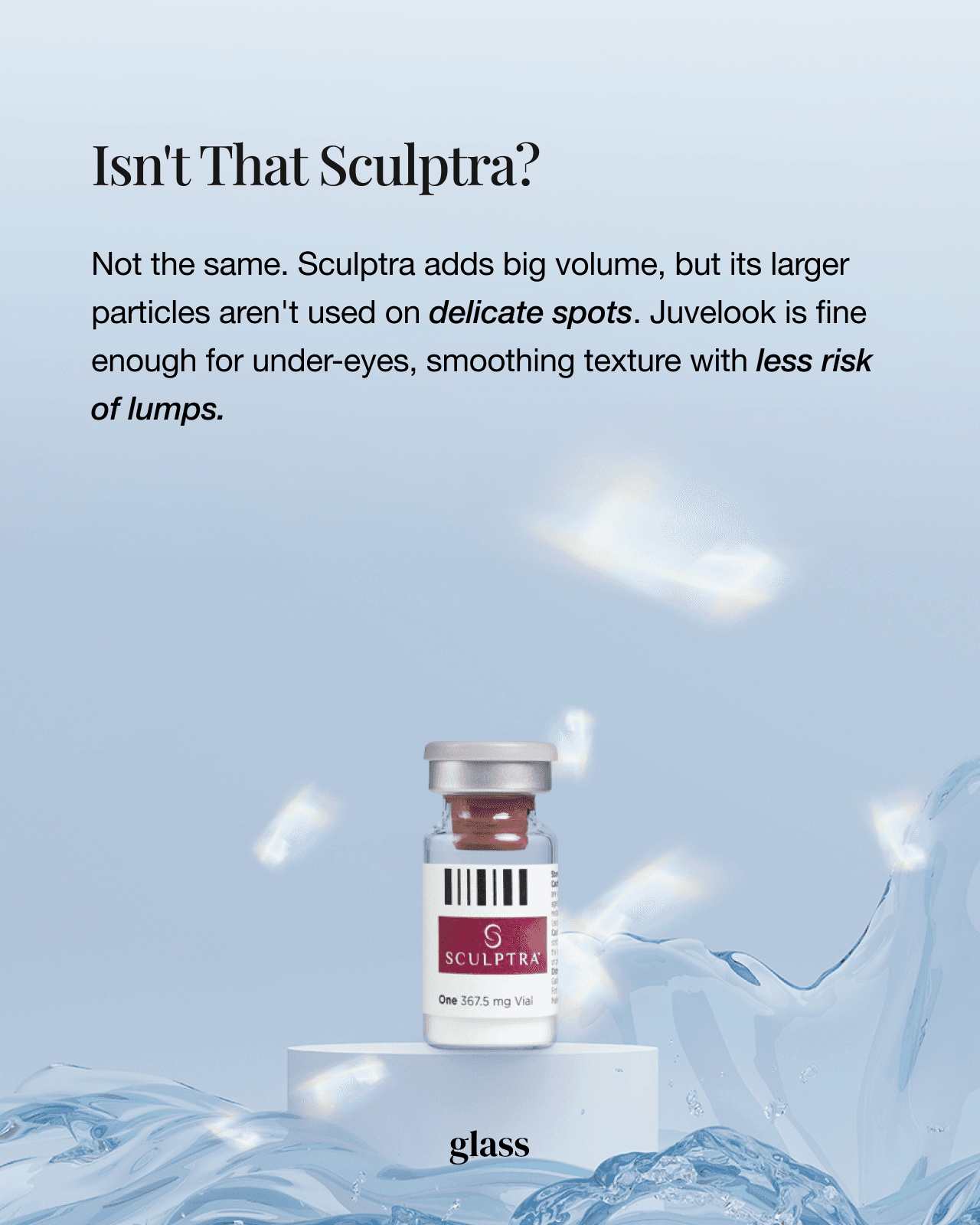 Juvelook and Sculptra side by side — different particle sizes for different skin concerns