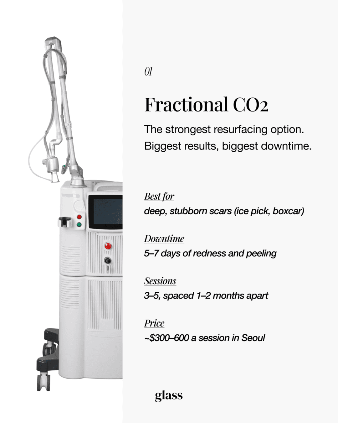 Fractional CO2 laser device used in Korean dermatology clinics for acne scar treatment