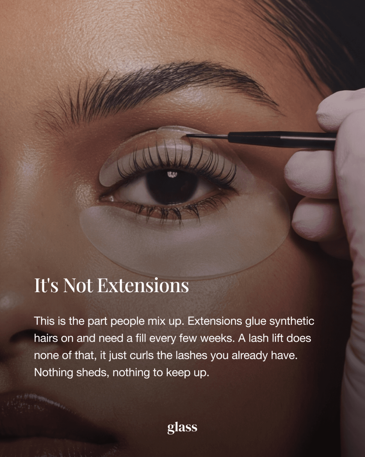 A Korean lash lift is not extensions — nothing glued on, nothing to fill later