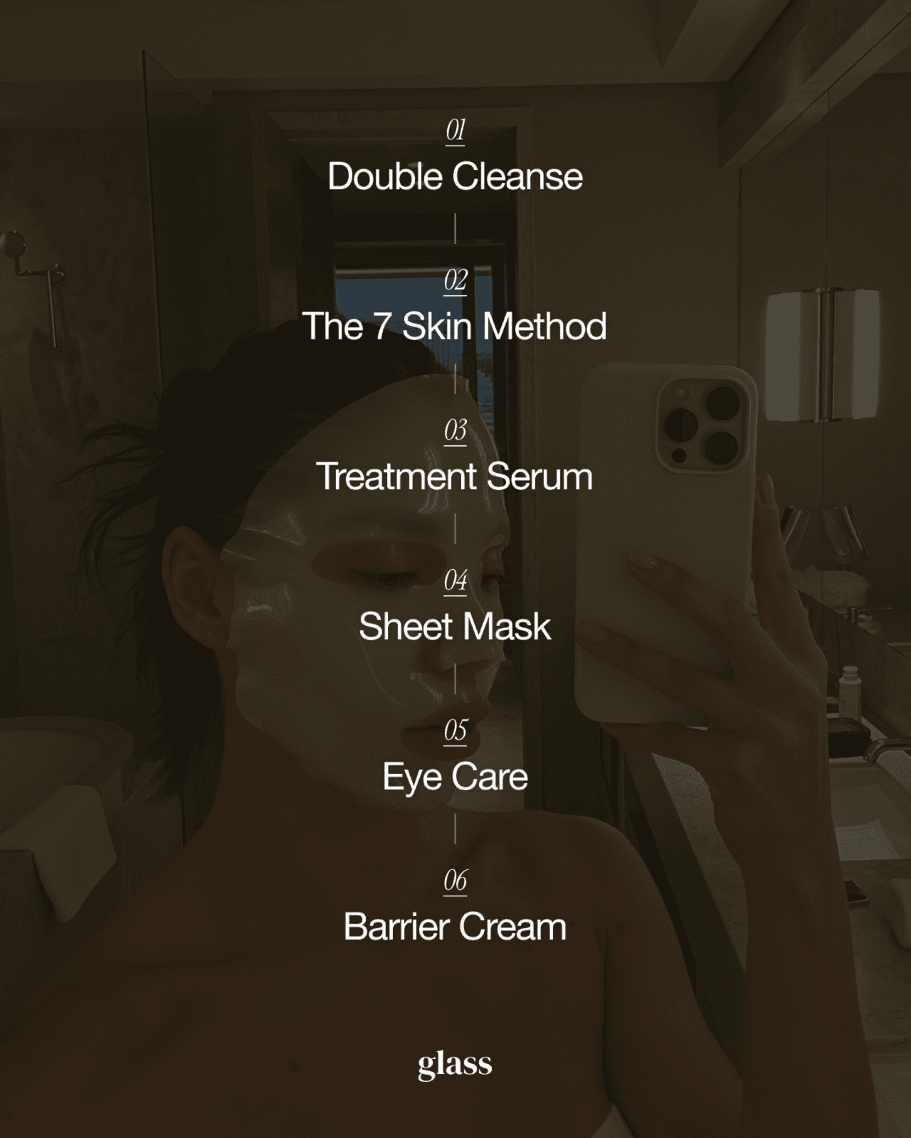 The six-step Korean night skincare routine at a glance, from double cleanse to barrier cream