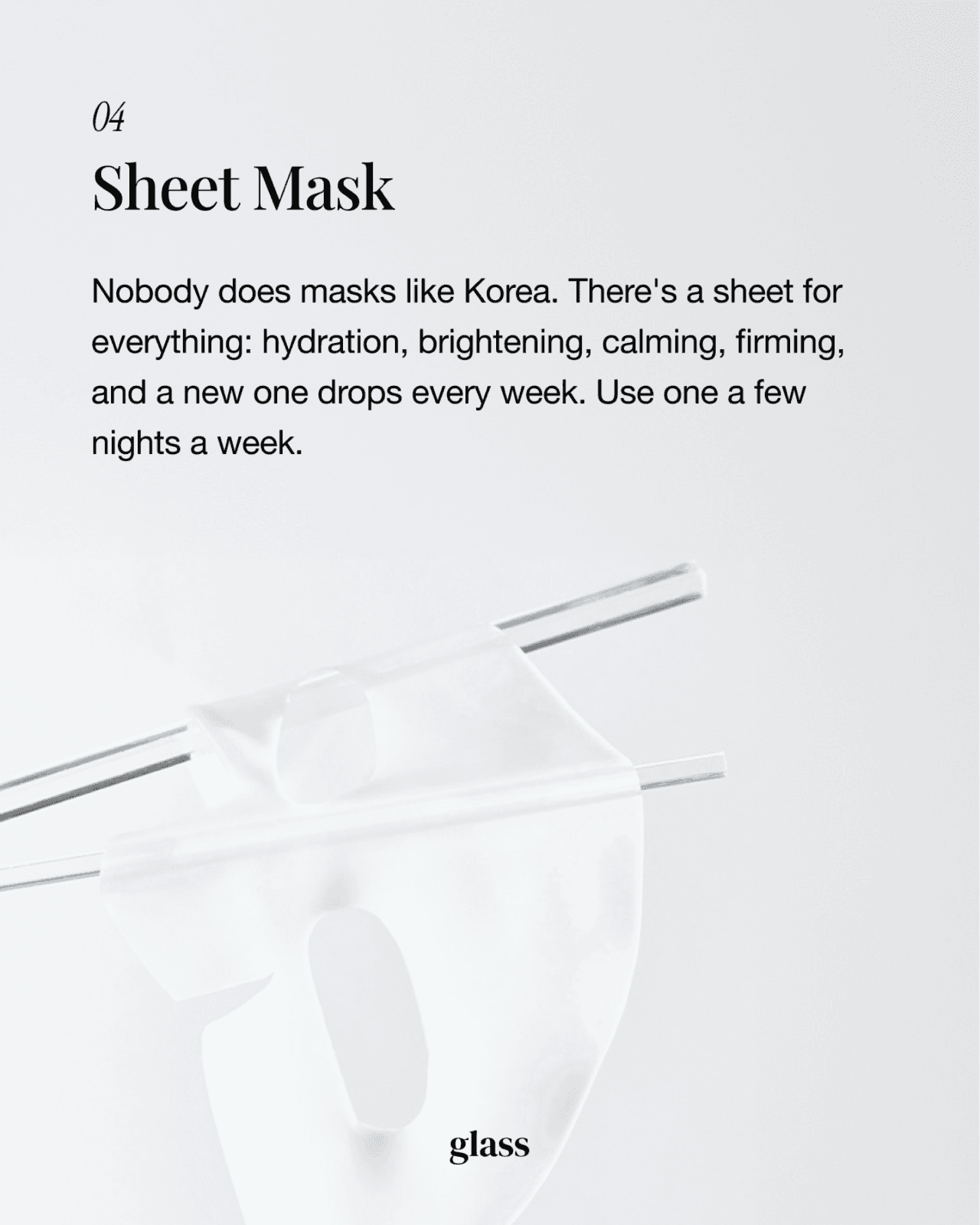 Korean sheet mask, used a few nights a week in a night skincare routine
