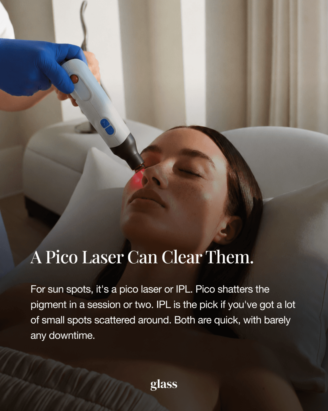 A pico laser can clear sun spots: pico for distinct spots, IPL for many small scattered ones