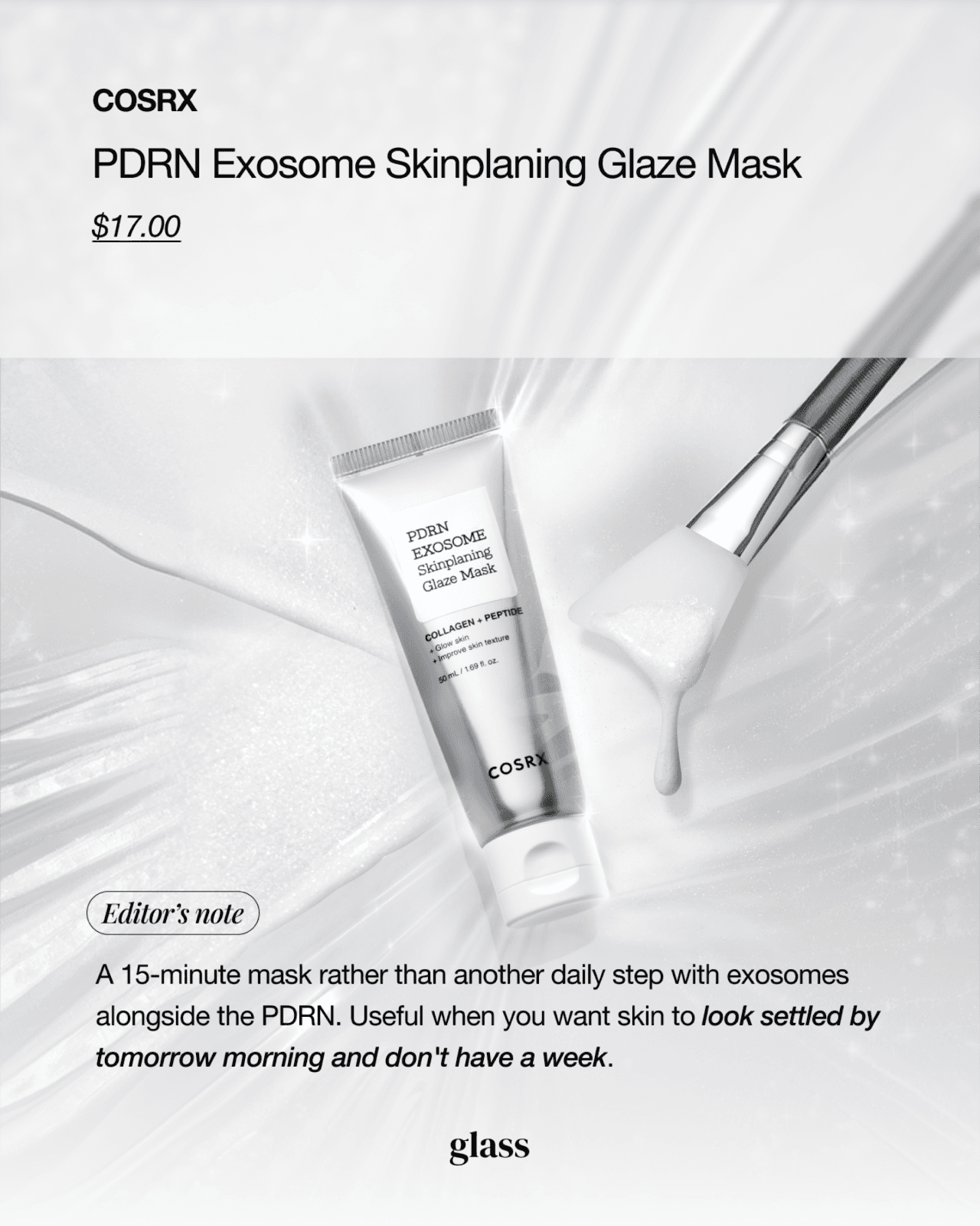 COSRX PDRN Exosome Skinplaning Glaze Mask — a topical PDRN peel-off mask paired with exosomes