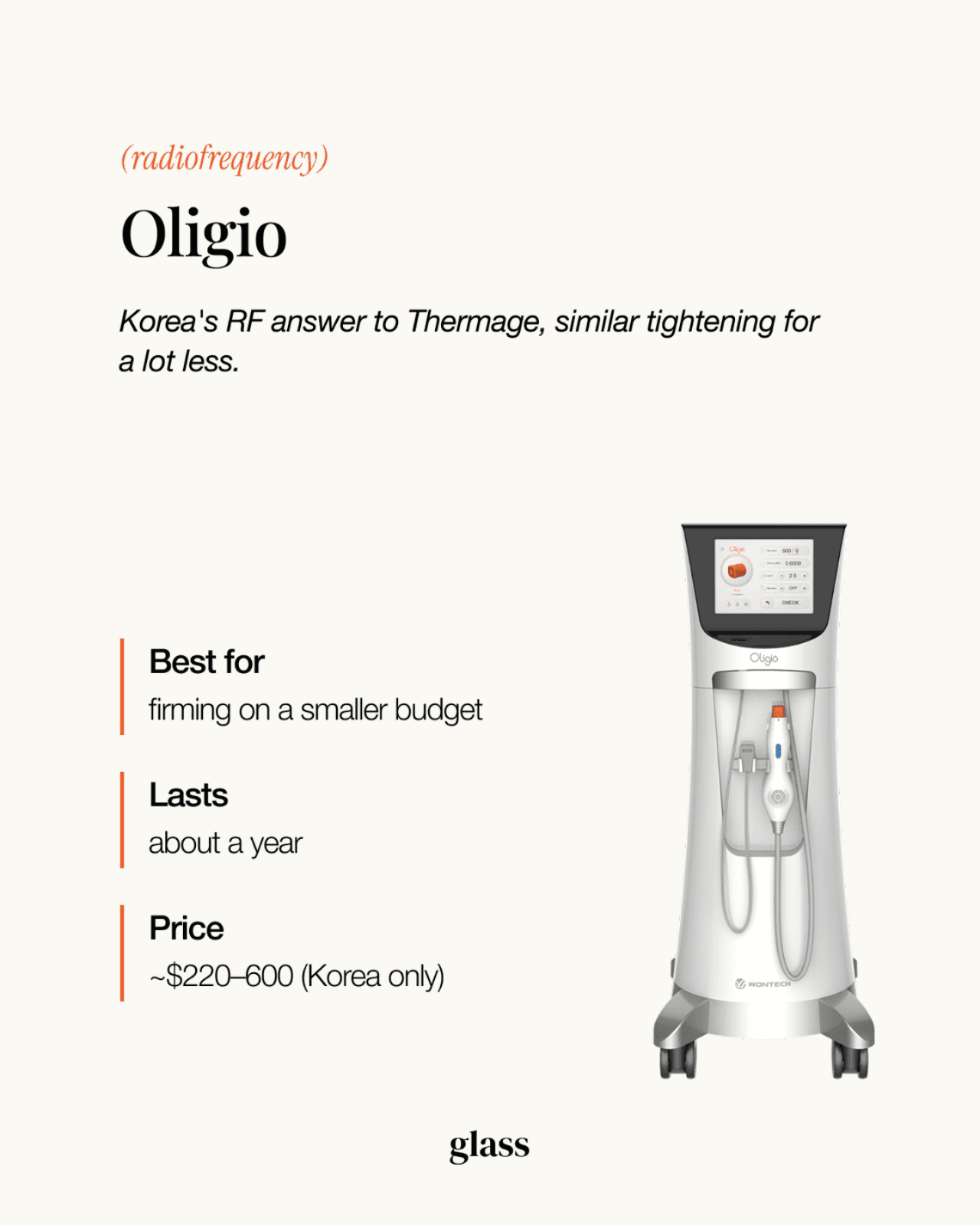 Oligio RF skin tightening device — Korea's radiofrequency alternative to Thermage