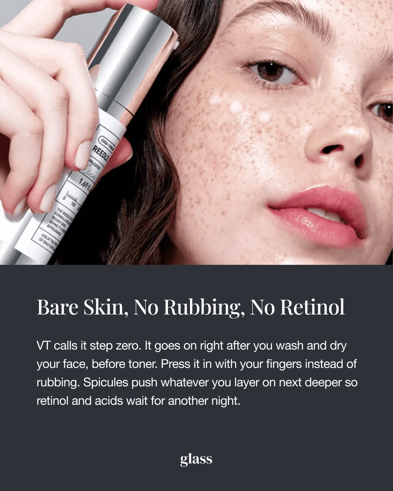 How to use VT Reedle Shot — press it into clean, dry skin with your fingertips